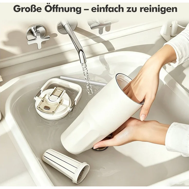 OSTWOLKE Isolierflasche Thermobecher mit Strohhalm und Henkel Tragbare Autobecher Sportflasche, 800ml, Reiseflasche, Trinkflasche für Reisen, Sport, Schule – Bild 3