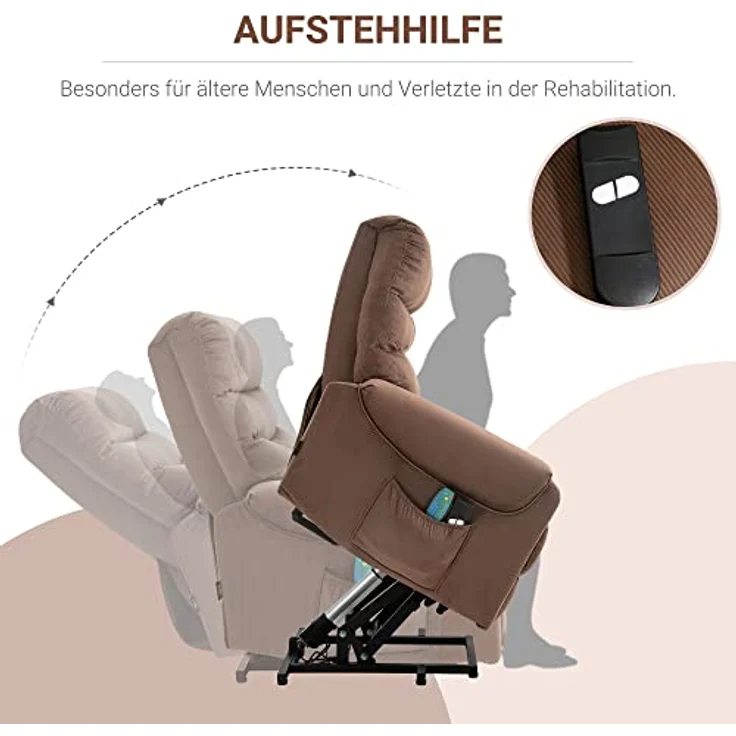 HOMCOM Massagesessel Aufstehsessel (Set, 1-St, Massagesessel), Massagesessel mit Liegefunktion, Braun – Bild 8