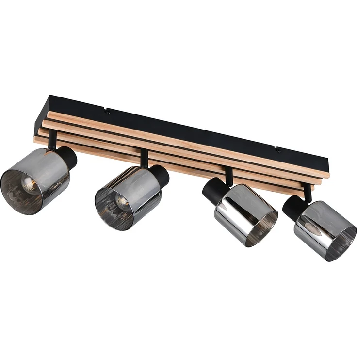 Deckenstrahler TRAVIA 4-flammig, Rauchglas Schwarz & Holzlamellen, Breite 64,5cm – Bild 2