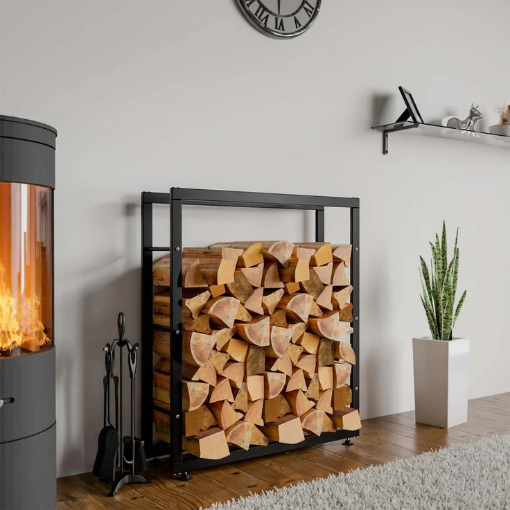 DELUKE® Kaminholzregal innen Metall SATLO - für Feuerholz Brennholzregal innen Kaminholzständer Kaminholzhalter Feuerholzregal InnenSchwarz, 25x80x100cm – Bild 3