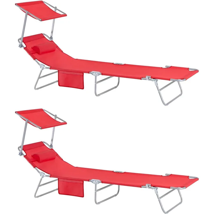 SoBuy Gartenliege OGS48x2, 2-er Set Sonnenliege mit Kopfkissen Relaxstuhl Strandliege Liegestuhl