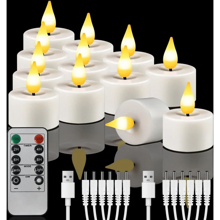 OZAVO LED-Teelichter 6/12er set Aufladbar LED Teelichter mit Timer Fernbedienung USB-Kabel, warmweiß, Flammenlose LED Teelichter Dimmbar für Hochzeiten Partys – Bild 1