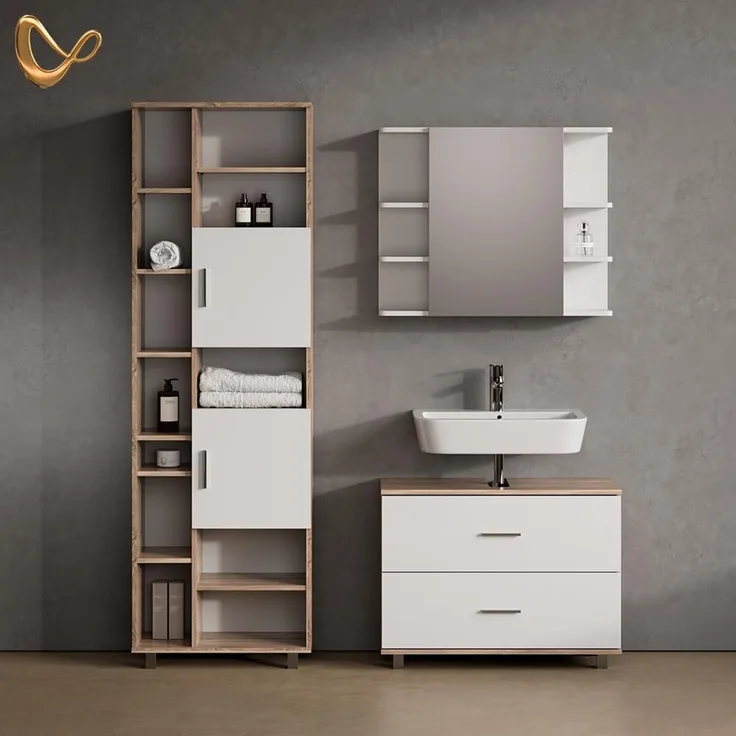 Livinity® Waschbeckenunterschrank Eisak, Weiß/Sonoma/Sonoma, 80 x 60.8 cm
