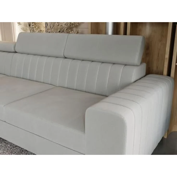 GrainGold Ecksofa mit Schlaffunktion und Bettkasten BERONA L - 255x190 cm, Grau, verstellbare Kopfstützen, Samt – Bild 8