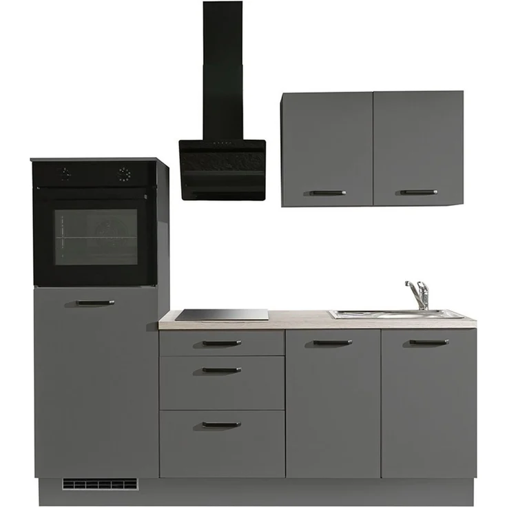 wiho Küchen Küchenzeile Compact: Kleines Format, große Ausstattung, optional mit E-Geräten, Variante mit Kühlschrank, Breite 210 cm – Bild 1