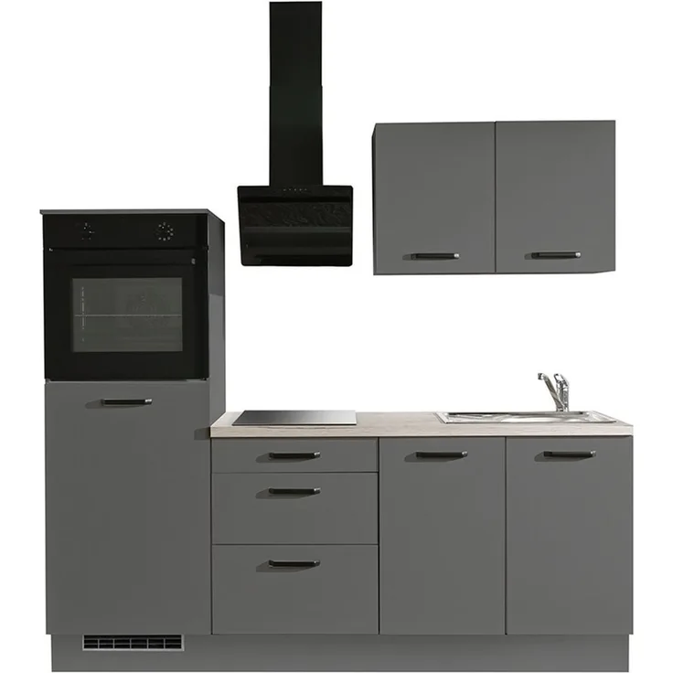 wiho Küchen Küchenzeile Compact: Kleines Format, große Ausstattung, optional mit E-Geräten, Variante mit Kühlschrank, Breite 210 cm