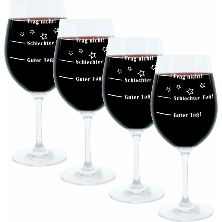 Leonardo Weinglas XL, 4er Set, Guter Tag!, Schlechter Tag!, Frag Nicht!, Stimmungsglas mit lustiger Gravur, Mood Wein Glas, 610 ml