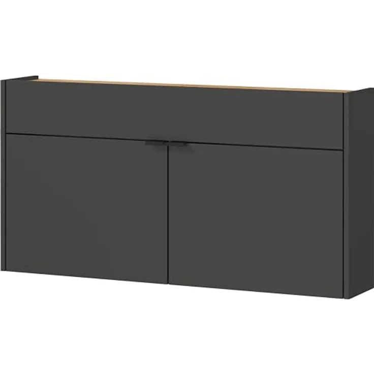 XXXL Garderobe GW-Ameca, 2-teilig in Graphit und Navarra-Eiche mit Spiegel, Schuhschrank für bis zu 12 Paar Schuhe, 110x200x22 cm – Bild 6