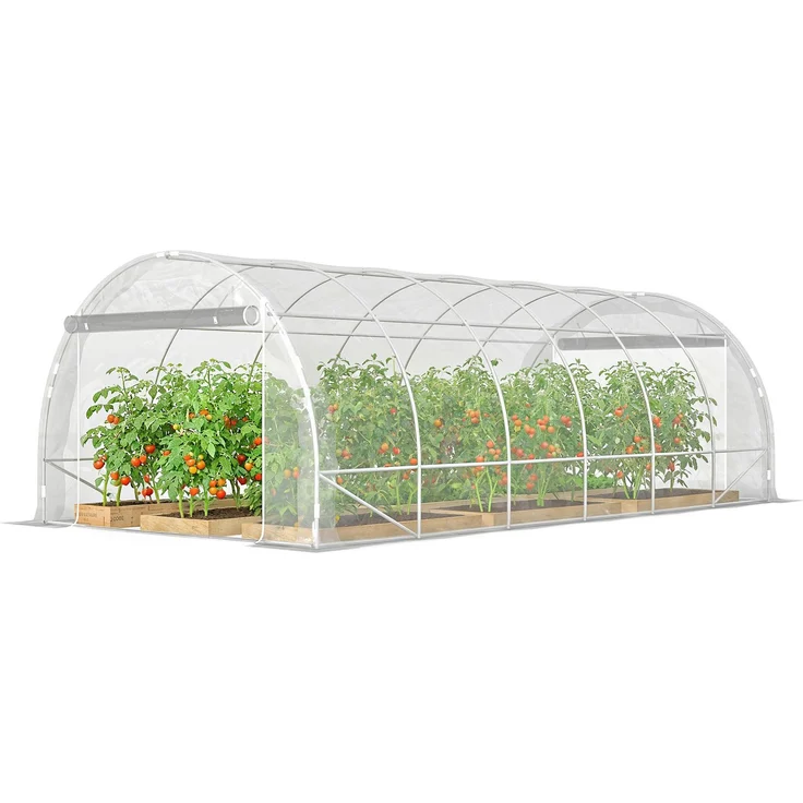 Wohnora-18 m² großes Gartentunnelgewächshaus, 296 x 597 x 199 cm, verzinktes Stahlgestell, 150 g/m² transparente PE-Folie,H 1990cm x T 1070cm x B 2960cm,Transparent – Bild 3