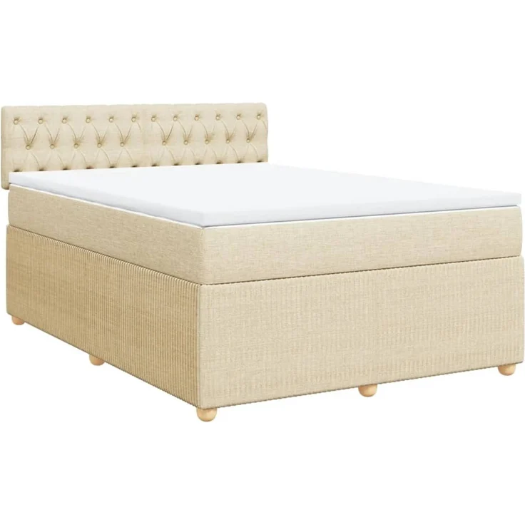 vidaXL Boxspringbett mit Matratze Creme 140x200 cm Stoff 3289791 – Bild 3