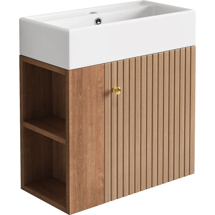 Waschtischunterschrank 66.5x55x31 cm, braun, mit Keramikbecken und Stauraum – Bild 7