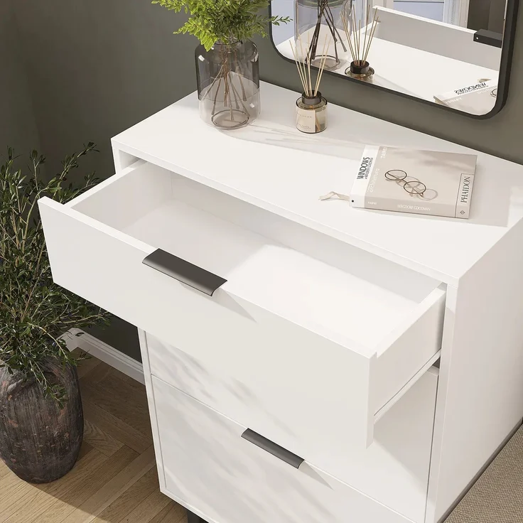 Roomart NORD Garderobenset 4-teilig – Schuhschrank, Sitzbank, Garderobenpaneel 130 cm & Spiegel – Flurgarderobe – H 112 x B 73.6 x T 35 cm (Schuhschrank) • Weiß – Bild 6