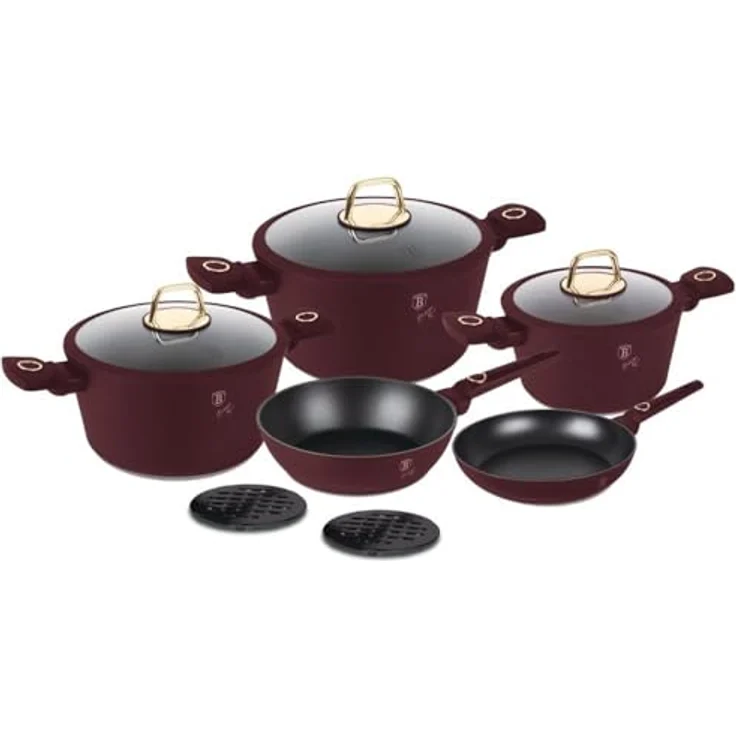 BerlingerHaus Topf-Set Kochset, 10-teilig, bordeaux, Titan-Antihaft, für alle Herdarten, umweltfreundlich, blei- und cadmiumfrei – Bild 4