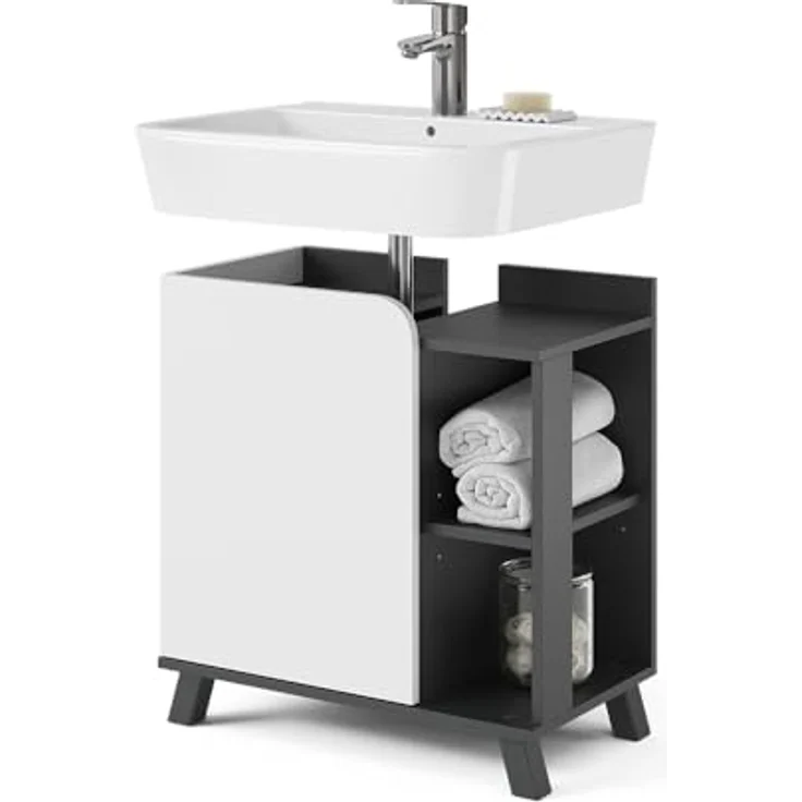 Vicco Waschbeckenunterschrank Karen, anthrazit/weiß, 60 x 65 cm mit Tür und offenen Fächern, pflegeleichte Oberfläche – Bild 6