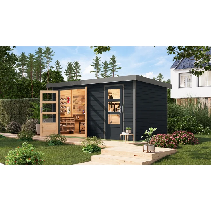 Mittelwand-Gartenhaus Merkur C stahlverstärkt, 400x213 cm, anthrazit/graualuminium