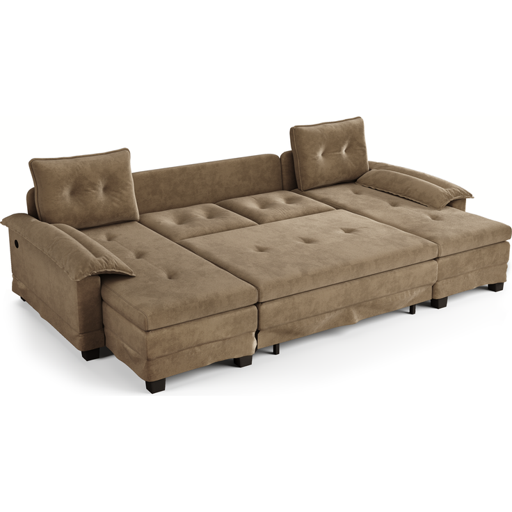 ZUBALIYA Schlafsofa 127x87 cm, mit USB - Anschluss, mit Ausziehbett, mit Chenille - Bezug, mit Samtbezug, modular aufgebaut, Weiß – Bild 16