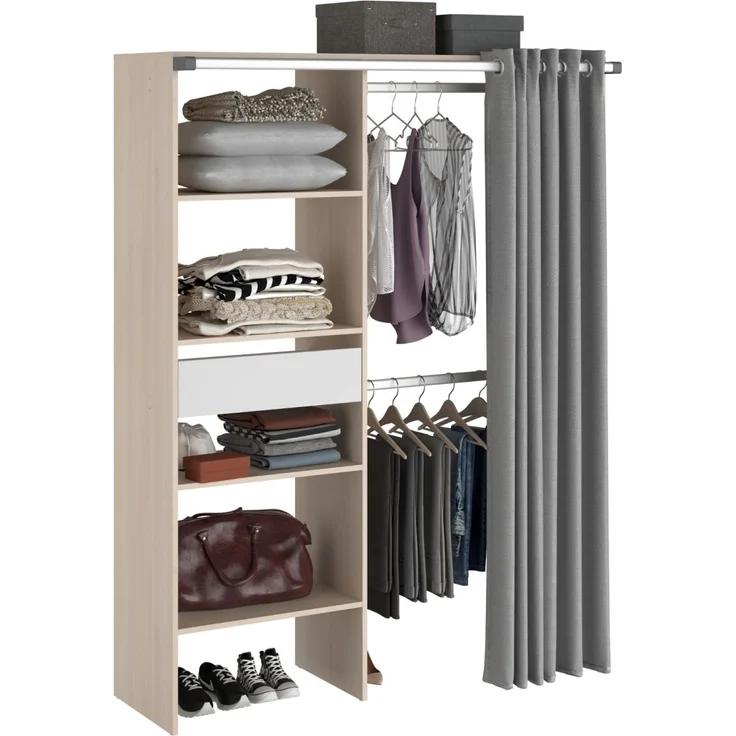 Parisot Kleiderschrank mit Vorhang Bari in Akazie und grau 143 cm – Bild 4