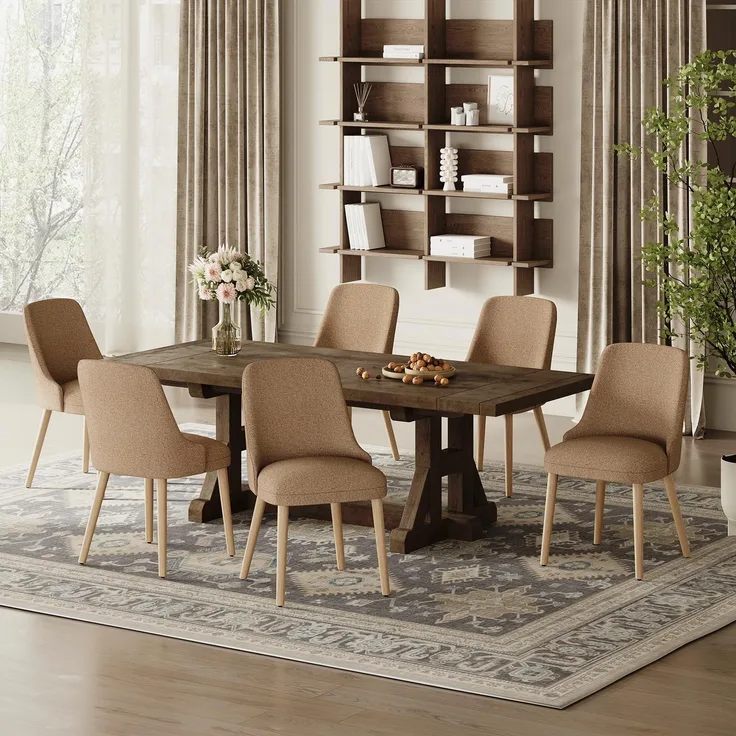 COLAMY Esszimmerstühle 6er Set, Gepolsterter Stuhl mit Holzbeinen, Hohe Rückenlehne für Esszimmer/Restaurant/Café, Kamel