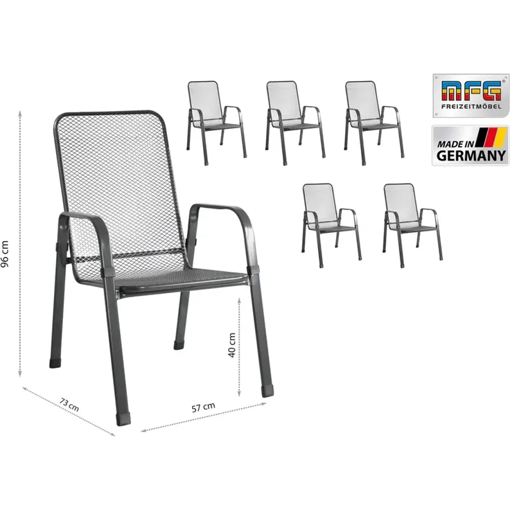 MFG 'Mec-Stor' Streckmetall-Stapelstuhl 6-er Set, Metall anthrazit, 96 x 73 x 57 cm – Bild 4