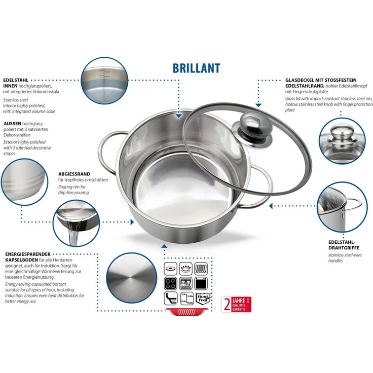 Elo Basic Kochtopf Brillant, Edelstahl, Großraumtopf, Ø 24 cm, 9 Liter, Induktion – Bild 3