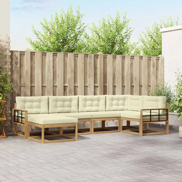 vidaXL Outdoor-Sofagarnitur 6 stk. 6-Sitzer Weiß und Creme Polyester 3386699 – Bild 1