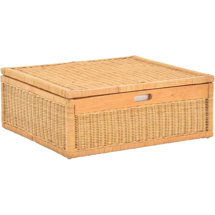 Krines Home Aufbewahrungskorb Großer Unterbett Schub aus Rattan 64x58x25cm / Unterbettkommode, mit Deckel, Bett Kasten Korb Kleider Aufbewahrung Box