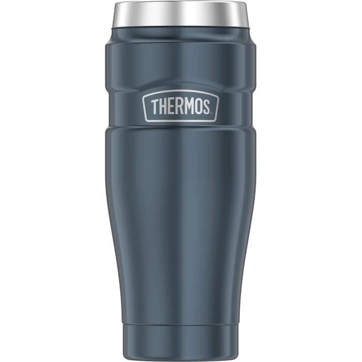 Thermos STAINLESS KING Thermobecher aus Edelstahl ice grey 0,47l - Coffee to Go Becher, absolut dicht, spülmaschinenfest, 7h heiß & 18h kalt, mit Haken für Teebeutel, BPA-frei
