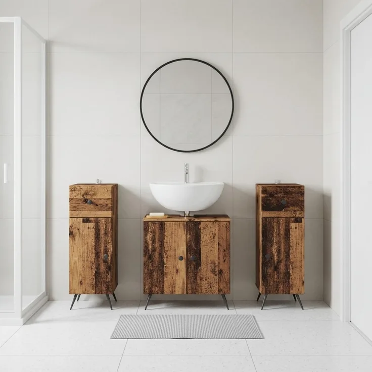 vidaXL 3-teiliges Badezimmer-Schranksystem BREDA 3 stk. Altholz 3418051