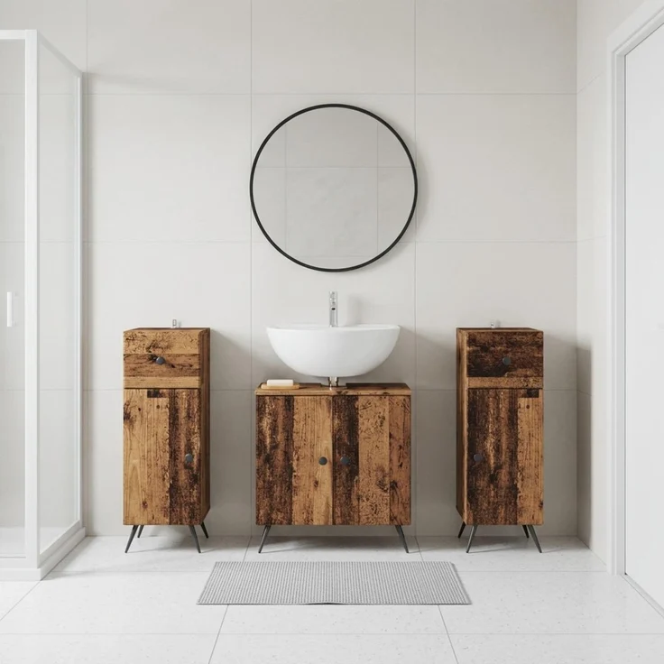 vidaXL 3-teiliges Badezimmer-Schranksystem BREDA 3 stk. Altholz 3418051 – Bild 1