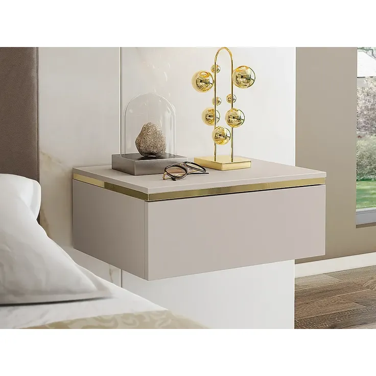 Vente-unique 'VUKIA von Pascal Morabito' Nachttisch mit 1 Schublade, hängend, 1 Stück, Holzspanplatte beige / goldfarben, 48,5 x 38,2 x 19,8 cm