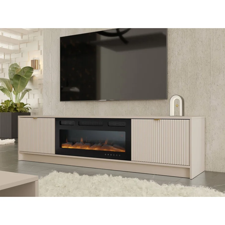 Mirjan24 'Tireno EF' TV-Lowboard mit elektrischem Kamin, Holz sandbeige, 48 x 40 x 182 cm – Bild 2