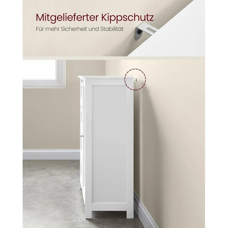 Vasagle Badezimmerschrank, schmaler Badschrank, Beistellschrank, Kommode, mit Schubladen, Schranktür, verstellbare Ablage, x x cm,, Weiß, 4 – Bild 6