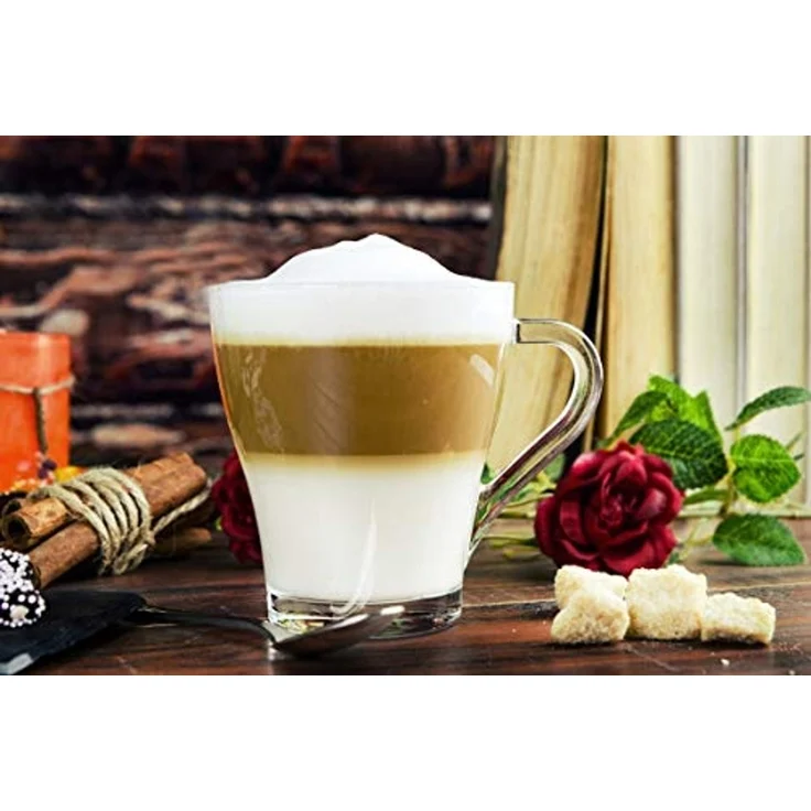 6 Cappuccino-Gläser 250ml mit Henkel und 6 Edelstahl-Löffeln, Kaffee-/ Teegläser – Bild 3