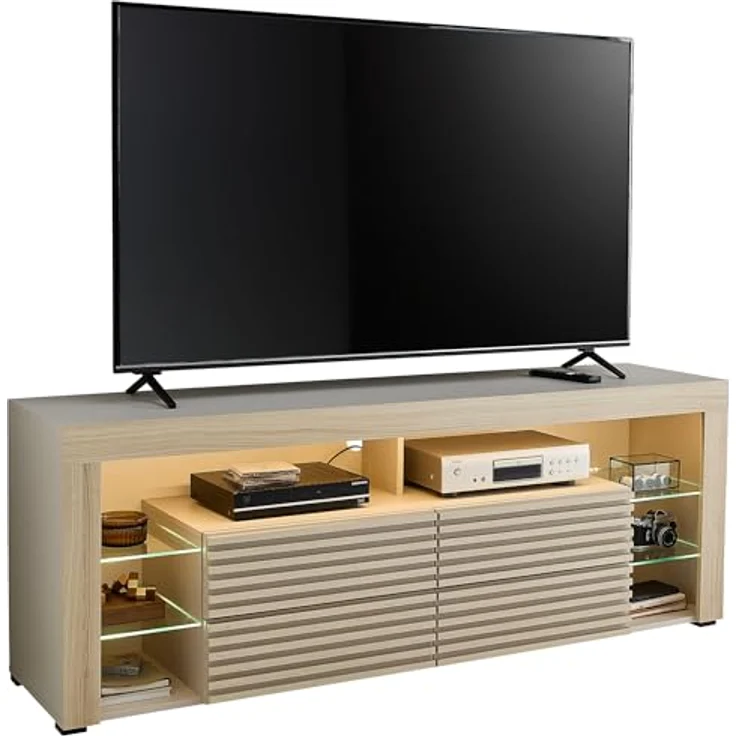 Goal 2 TV-Lowboard mit LED-Beleuchtung in Kaschmir, Riva Eiche Optik - TV Schrank mit viel Stauraum für Ihr Wohnzimmer - 179 x 67 x 44 cm (B/H/T) – Bild 2
