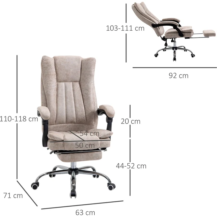 MELAYR, Bürostuhl Drehstuhl mit Liegefunktion Fußstütze Bürosessel, 63 x 71 x 118 cm, Beige+Schwarz+Silber – Bild 5