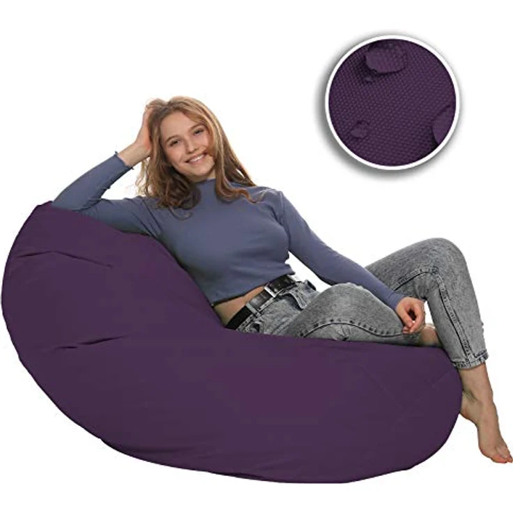 HomeIdeal - Sitzsack XXL Bodenkissen für Erwachsene & Kinder - Geeignet für Gaming oder Entspannen - Indoor wie Outdoor da er Wasserfest ist - mit EPS Perlen, Farbe:Lila, Größe:XXL – Bild 7