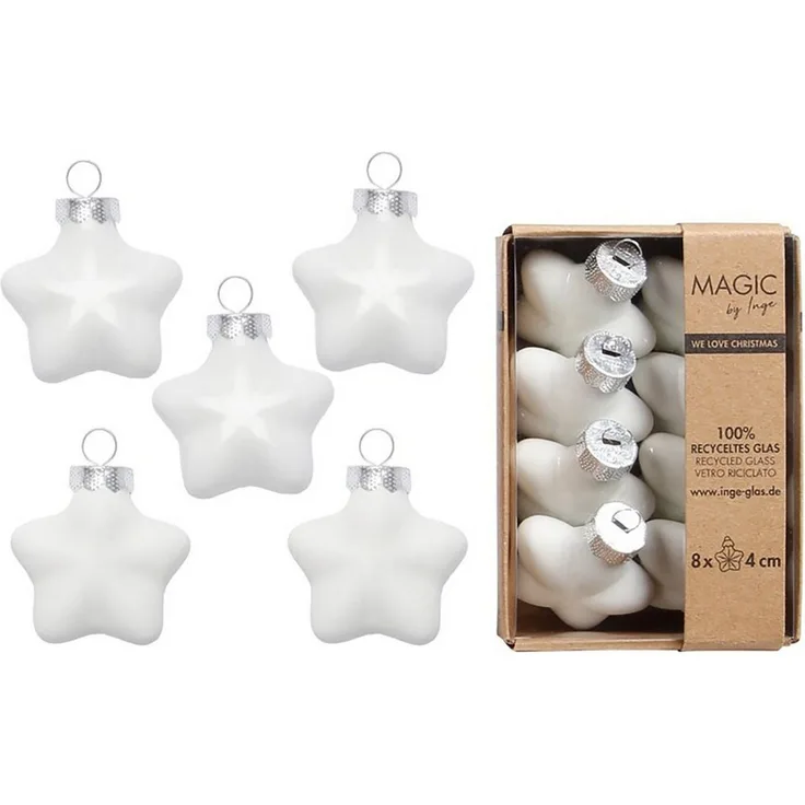 Holly & Jolly Christbaumschmuck, Christbaumschmuck Sterne 4cm Glas 8 Stück - Pure White