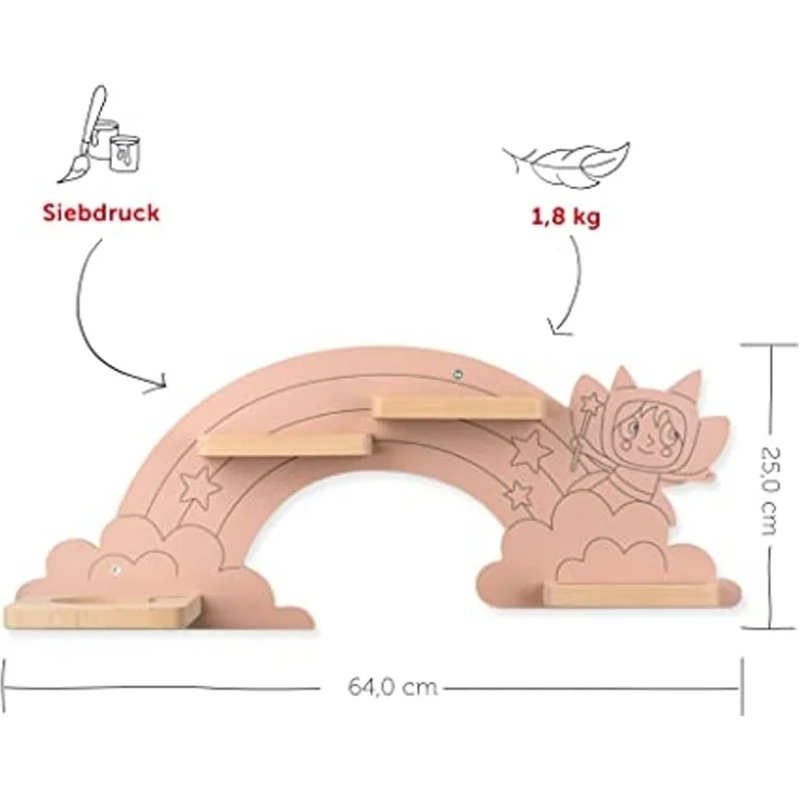 Tonies Toniebox Regal Wandregal - Hinter dem Regenbogen, Feenrosa, Massivholz, Buche – Bild 2