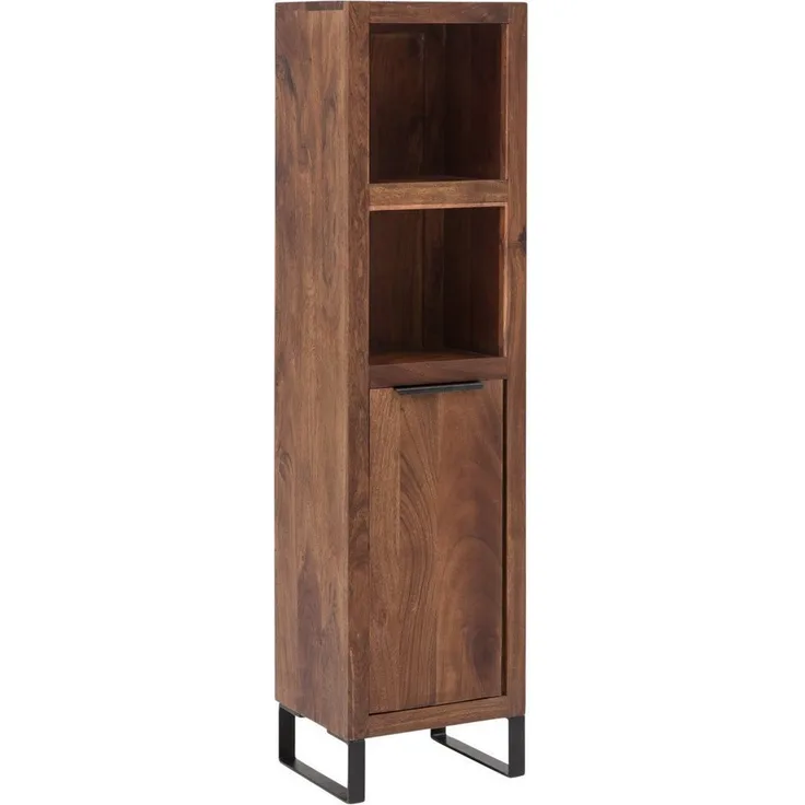 Bad Hochschrank Sydney in Dunkelbraun - Modernes Design, 125x31x25cm, Akazie, Optional Hängend