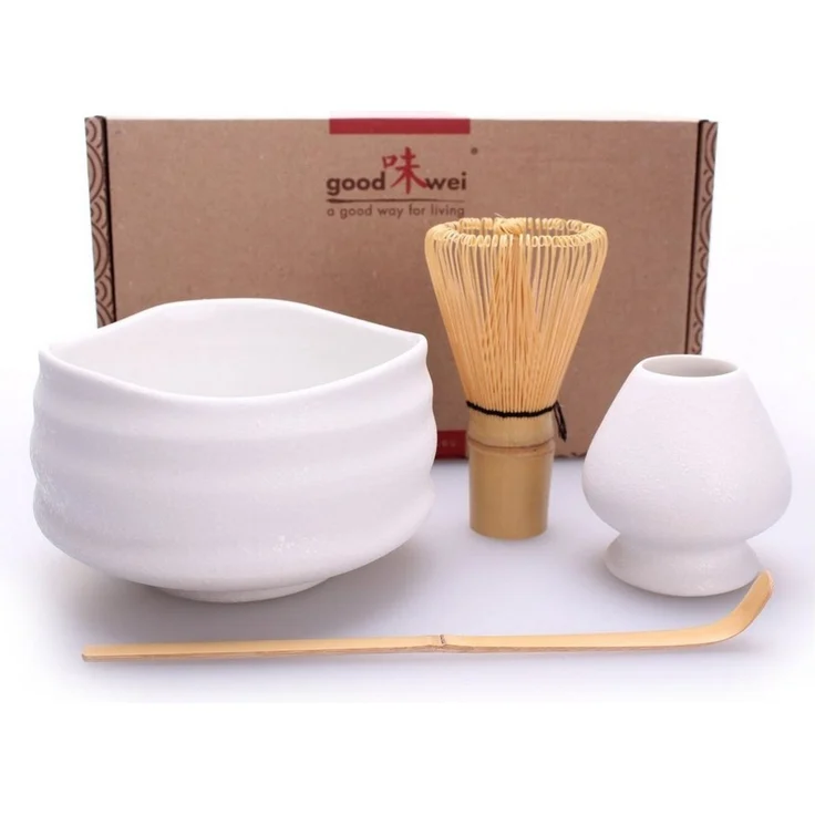 Goodwei Teeservice Matcha-Set "Miyuki" mit Teeschale, Matchabesen 80 Borsten, Besenhalter (4-tlg), 1 Personen, Keramik, handgearbeitet – Bild 1