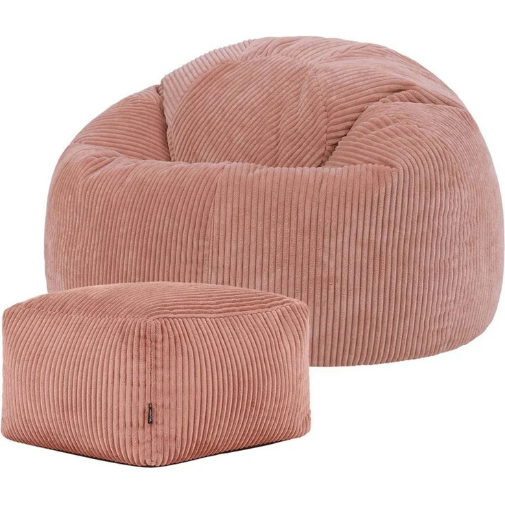 Icon Kingston Sitzsack mit Hocker Cord, Rosa, Sitzsack Erwachsene mit Füllung, Bean Bag, Cord Sessel, Lounge Sessel, Lounge Stuhl, Schlafzimmer, Wohnzimmer, Wohnzimmer Möbel – Bild 1