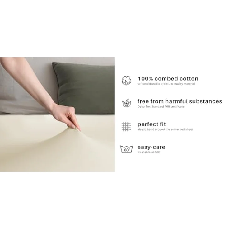 DecoKing Spannbettlaken 100x200 120x200 cm 100% gekämmte Baumwolle Beige Spannbetttücher Jersey Boxspringbett Amber 100x200 120x200 – Bild 6