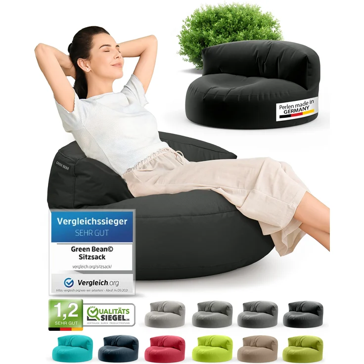 Green Bean® Sitzsack Sofa mit Füllmaterial - Lounge im Sitzsack-Design 90x50cm mit ergonomischer Rückenlehne & waschbarem Bezug - Indoor und Outdoor geeignet in Schwarz – Bild 9