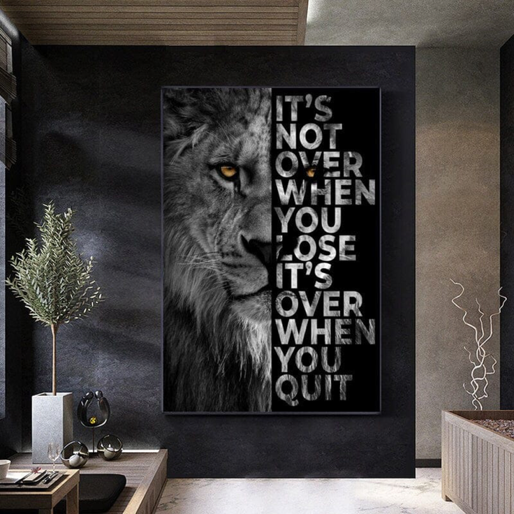 JUSTGOODMOOD Poster Motivation Löwe Schwarz Grau Wandbilder Wohnzimmer Schlafzimmer Deko P, (1 St)