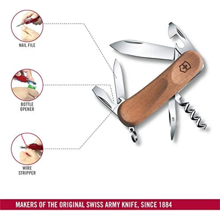 Victorinox Schweizer Taschenmesser, Evolution 10 Wood, Multitool, Swiss Army Knife mit 11 Funktionen, Klinge, Schraubendreher 3 mm, Korkenzieher – Bild 4