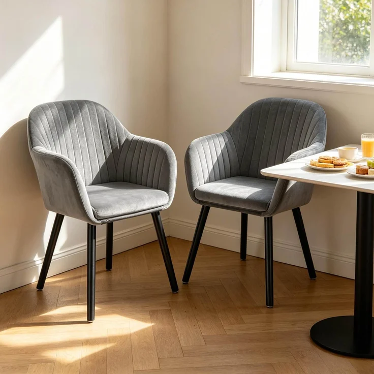 Esszimmerstuhl 81 cm mit Armlehnen und Samtbezug, 2er-Set, Sitzfläche 40x40 cm – Bild 6