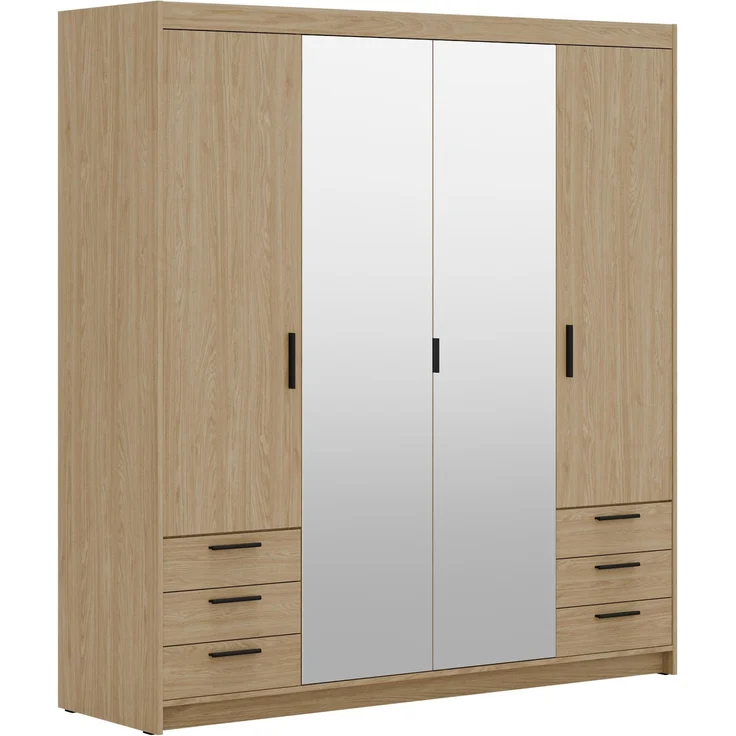 AX LIVING Geölte Eiche Kleiderschrank mit Spiegel Storicos 4T6S 176,3cm Groß – Bild 1