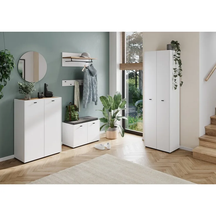 Germania Garderobenschrank 2127-513 GW-Lucena, in Weiß/Eiche, mit ausziehbarer Kleiderstange, 59 x 198 x 40 cm (BxHxT)