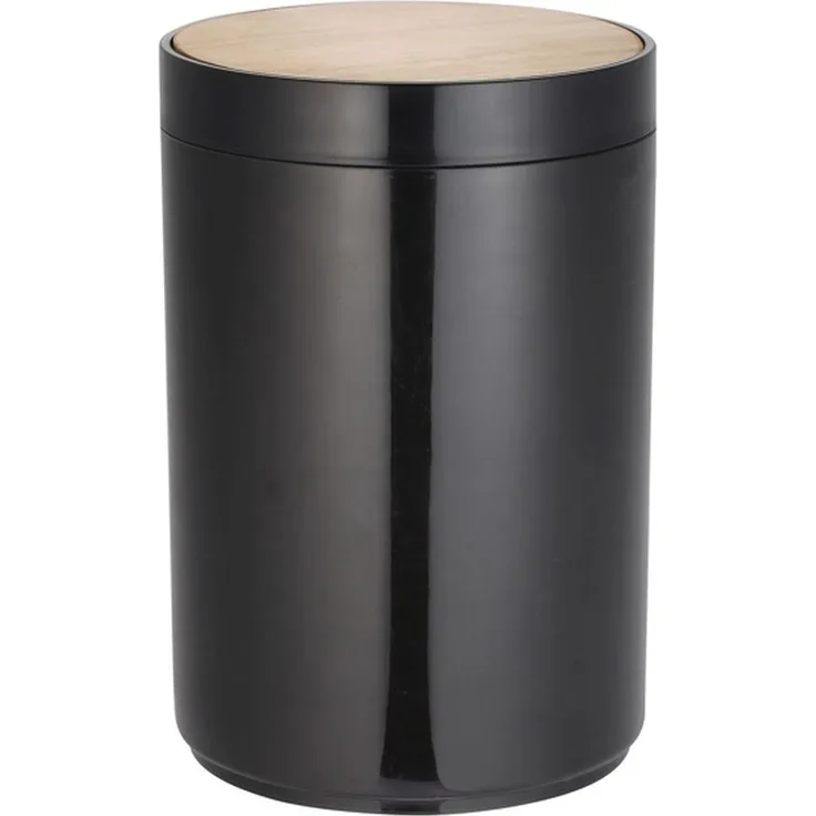 MSV Bad Serie "OSLO" Design Kosmetikeimer Bad Treteimer Abfalleimer Papierkorb Mülleimer 6 Liter (ØxH): ca. 18x26,3 cm schwarz Bambus