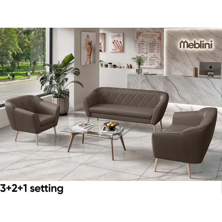 MEBLINI Sofa-Set GISELA 3+2+1 - Braun Kunstleder - für Wohnzimmer - Mini Lounge für sechs Personen - Küchensofa - Sofa Klein - Sitzgarnitur - Polstergarnitur - Sofagarnituren – Bild 2